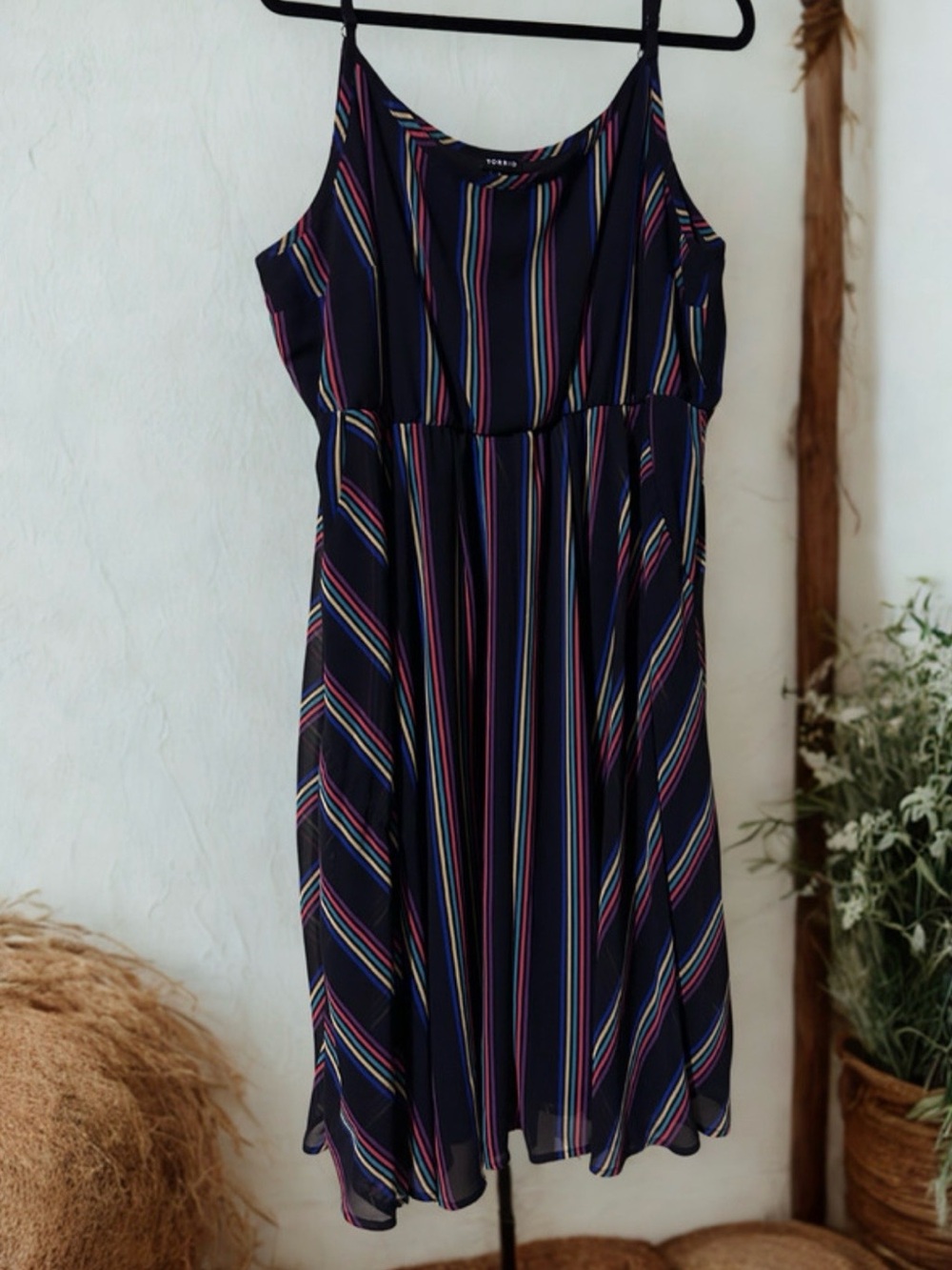 TORRID Black Rainbow-Striped Spaghetti Strap Dress